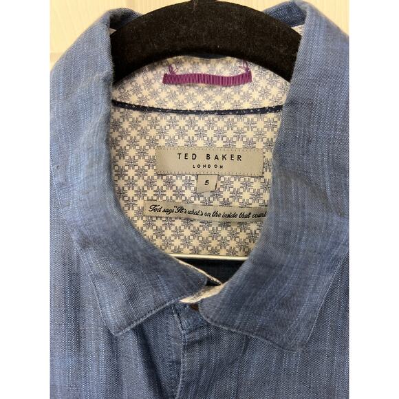 Ted Baker Linen Blend Long Sleeve Blue Shirt Men's 5 US XL - Picture 2 of 6